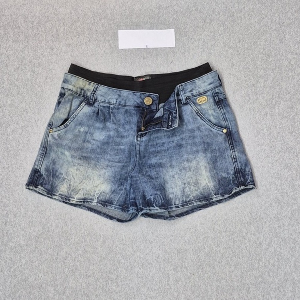 Ecko Women Shorts 6 Blue Denim‎ Embroidered Jeans Grunge Y2K EMS0216R-M